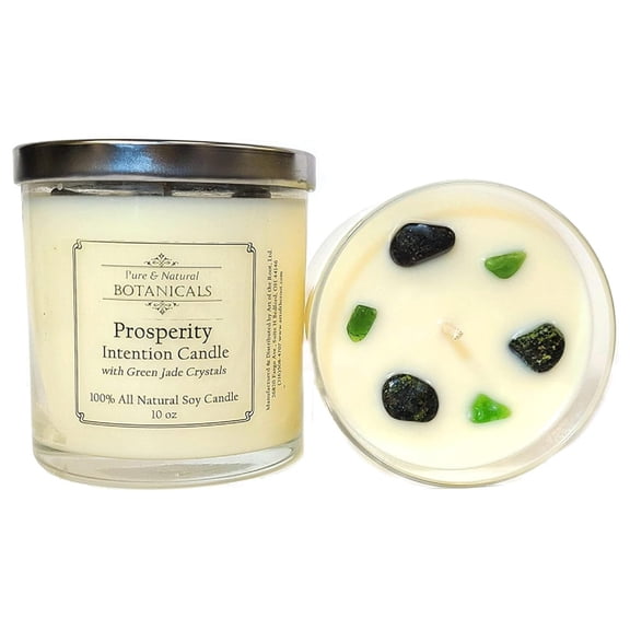 Prosperity Soy Intention Candle | All Natural & Non-Toxic | Jade Crystals, & Essential Oils | Good Fortune, Money, Abundance & Wealth Rituals | Magick, Spiritual, Wiccan & Pagan