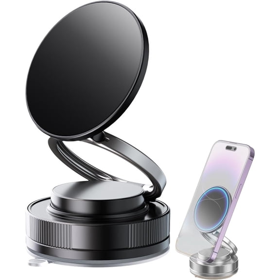 Prosperousk Phone Mount Magnetic Phone Holder with Suction Cup, 360° Adjustable Vacuum Magnetic, Retractable Cup Stand with Vacuum Suction for Cars/Gym/Mirror/Smooth (White+Black)