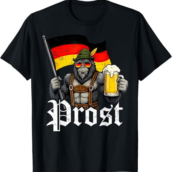 Prost German Oktoberfest Funny Bigfoot Lederhosen Beer T-Shirt