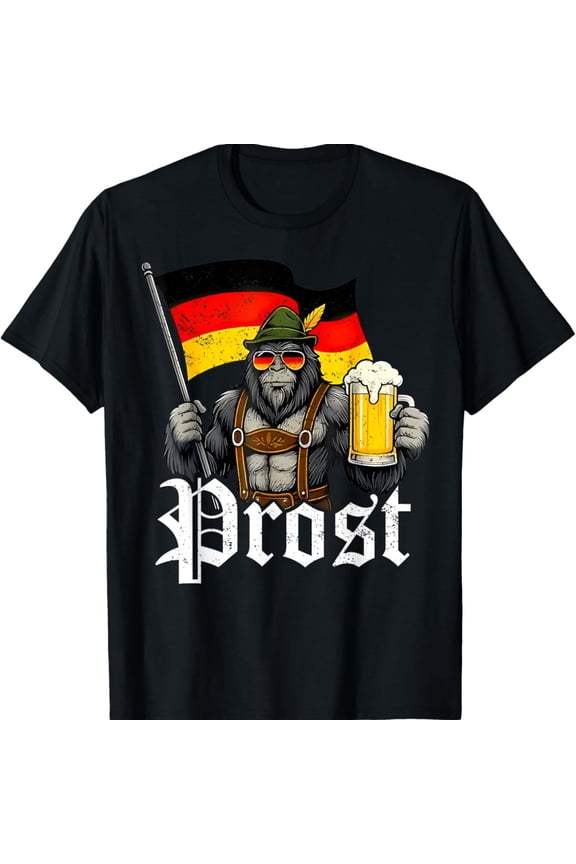 Prost German Oktoberfest Funny Bigfoot Lederhosen Beer T-Shirt