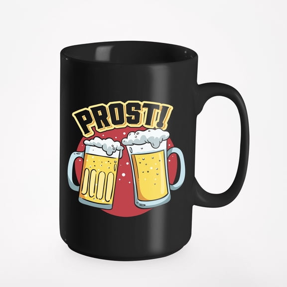 Prost, German Toast feat. Toasting Beer Mugs, Black 15oz Ceramic Mug