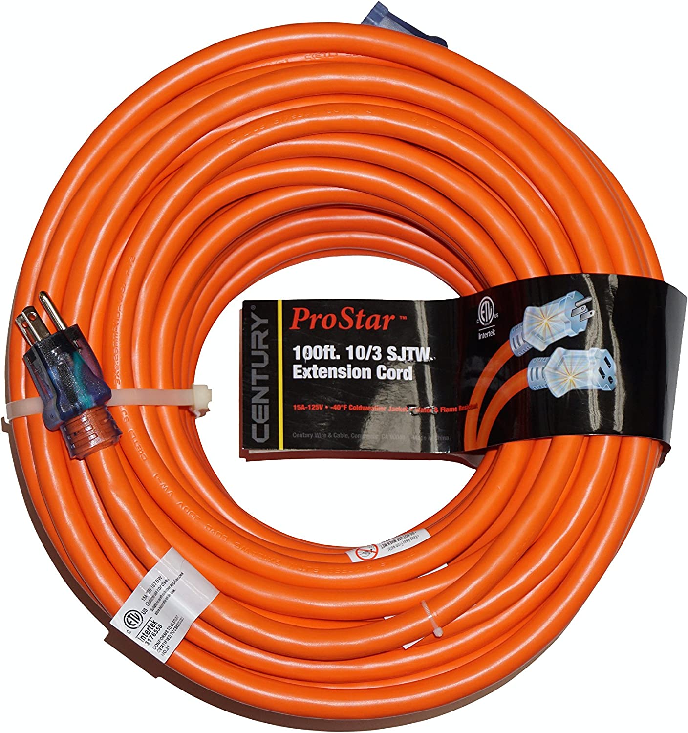Prostar 10 Gauge SJTW 3 Conductor 100 Foot Extension Cord With Lighted
