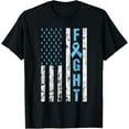 thumbnail image 1 of Prostate Cancer Awareness Light Blue Ribbon American Flag T-Shirt100% cotton short-sleeved shirt for both men and women, 1 of 6