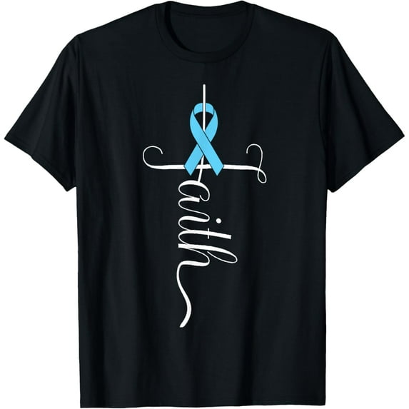 Prostate Cancer Awareness Light Blue Ribbon Faith Survivor T-Shirt