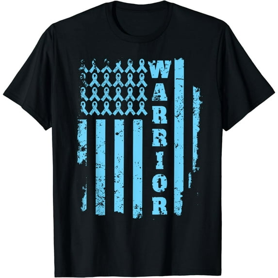 Prostate Cancer Awareness Shirt Blue Ribbon Flag WARRIOR