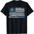 thumbnail image 1 of Prostate Cancer Awareness US Flag Light Blue Ribbon Line T-Shirt, 1 of 4