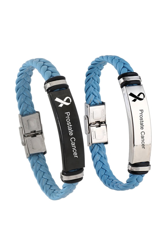 Prostate Cancer Gift for Men Women,Handmade Leather Light Blue Ribbon Awareness Wristbands Prostate Cancer Bracelet for Cancer Survivor Hospital Gifts Party Favors Giveaways