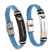 Prostate Cancer Gift for Men Women,Handmade Leather Light Blue Ribbon Awareness Wristbands Prostate Cancer Bracelet for Cancer Survivor Hospital Gifts Party Favors Giveaways
