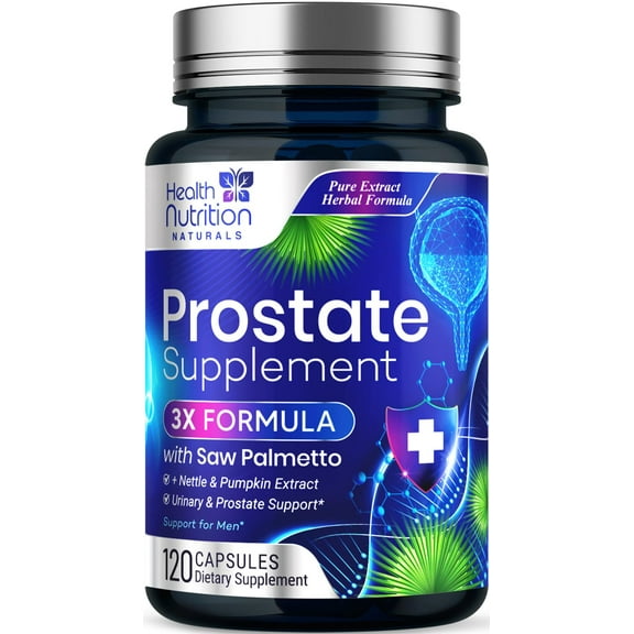 Prostate Health Supplements for Men - Potent 3X Formula with Saw Palmetto, Stinging Nettle, Pumpkin Seed Extract, Bottled in USA, Prostate Supplement for Urinary Support, Vegan, Non-GMO, 120 Capsules