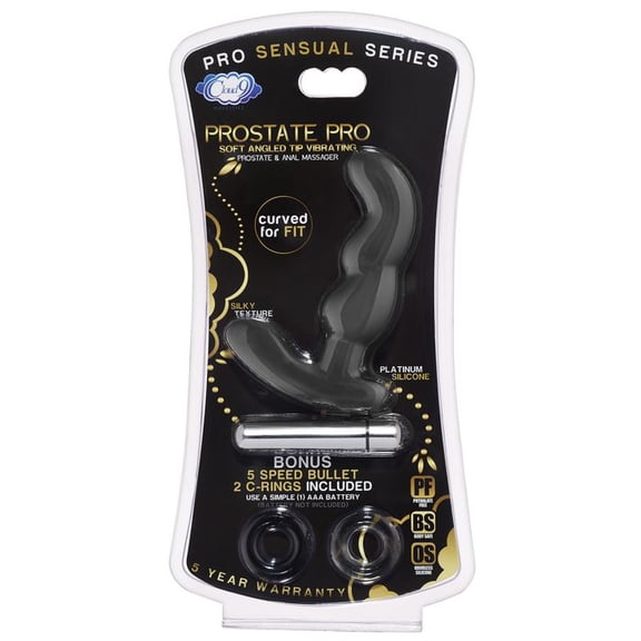 Prostate Pro Soft Angled Tip Prostate Anal Massager Black W/c Rings