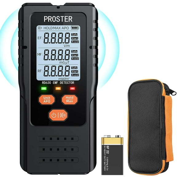 Proster 3-in-1 EMF Meter with Large Backlit LCD - 5G Radiation, Ghost Hunting Detector, RF/EF/MF Reader, Sound & Light Alarm