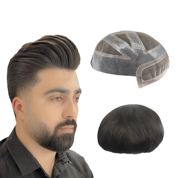 Prosthesis Hair Pieces Toupee for Men Human Hair Replacement System Hair Units Thin Mono Combine with PU Hair