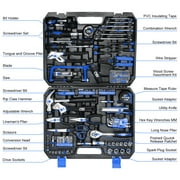 PROSTORMER 198 Pcs Hand Tool Set,DIY Home Repair Kit,Multi-Purpose Car Repair Tool Set,with Hammer,Pliers,Screwdriver Set,Wrench Sockets and Plastic Toolbox Storage Case