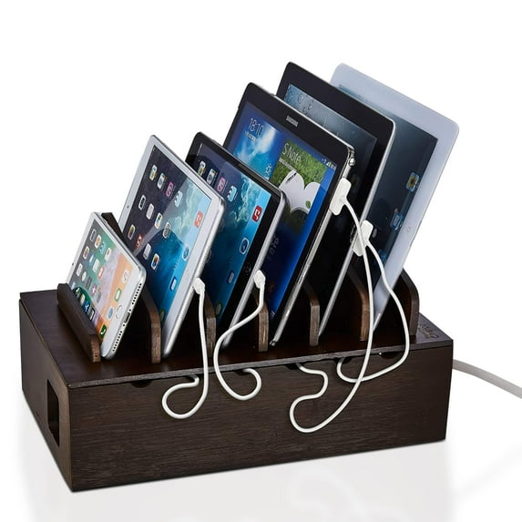 Prosumer's Choice Multi Device Charging Station Wood - Desktop Organizer with Holder for Multiple Phones - Elegant Wooden Desk Accessories - 6 Device Charging Station for Work from Home and Office