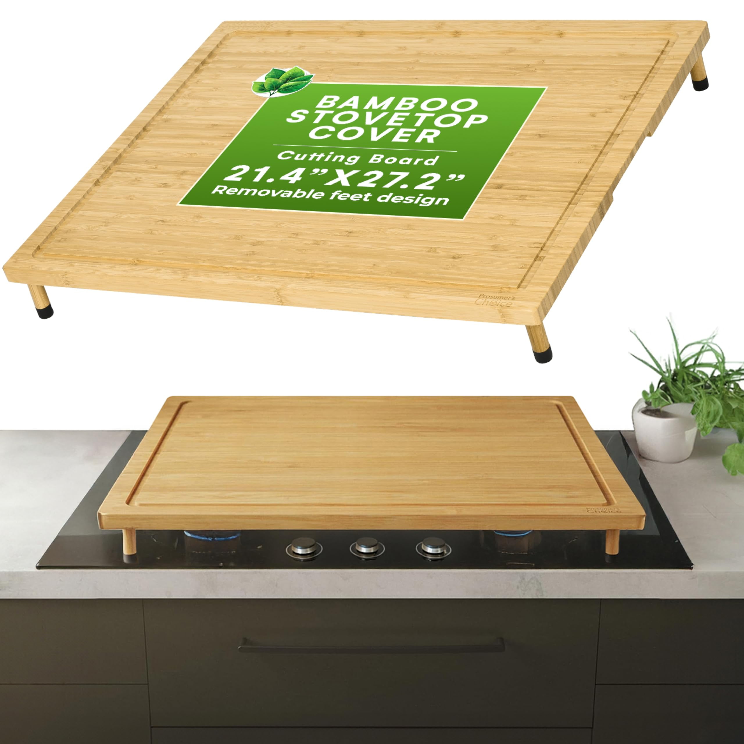 Prosumer's Choice Bamboo Solid Cutting Board with Silicone Feet - Beige