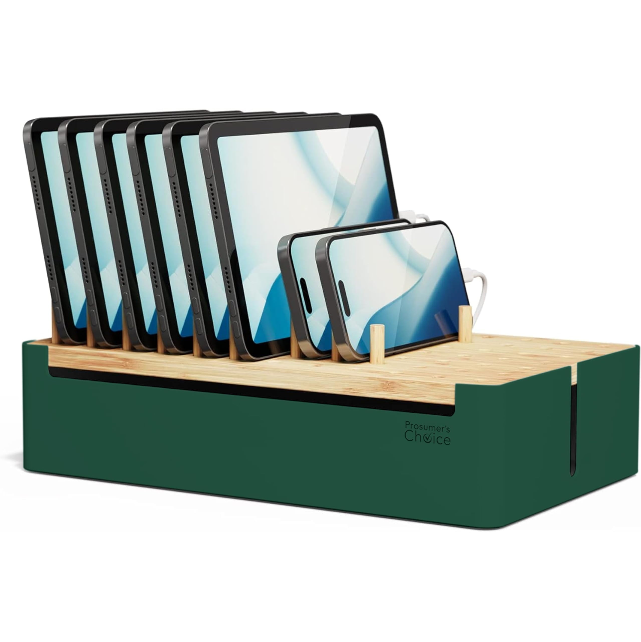 Prosumer's Choice Bamboo Charging Station - Multi Charger Station Organizer - Desk Docking Station for Phones, Tablets, Laptop - Wooden Charging Station with Removable Dividers - Cables Not Included