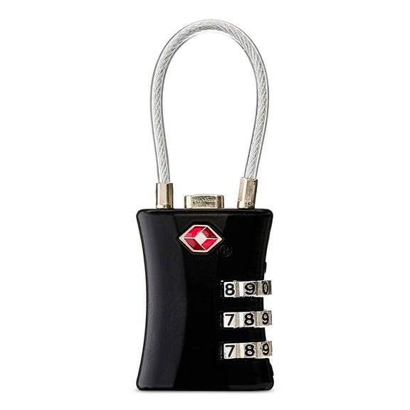 Protégé 3 Dial Combination Travel Flex Cable Luggage Lock, Zinc Alloy, TSA Approved, Black