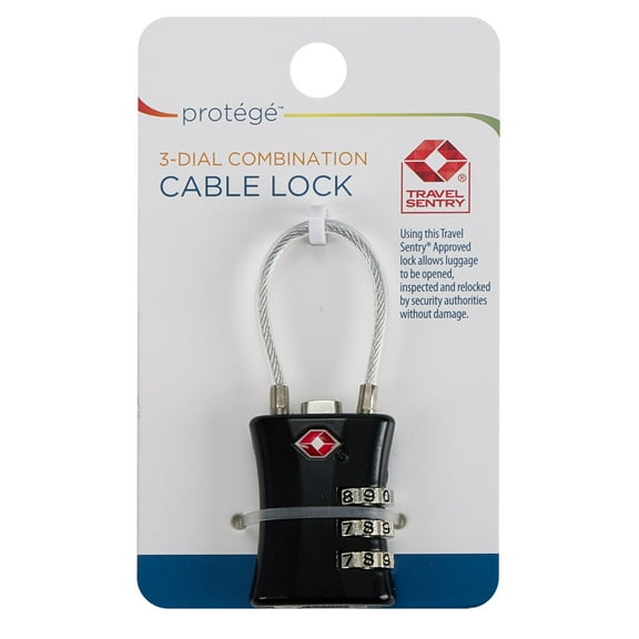Protégé 3 Dial Combination Travel Cable Luggage Lock, Zinc Alloy, TSA Approved, Black