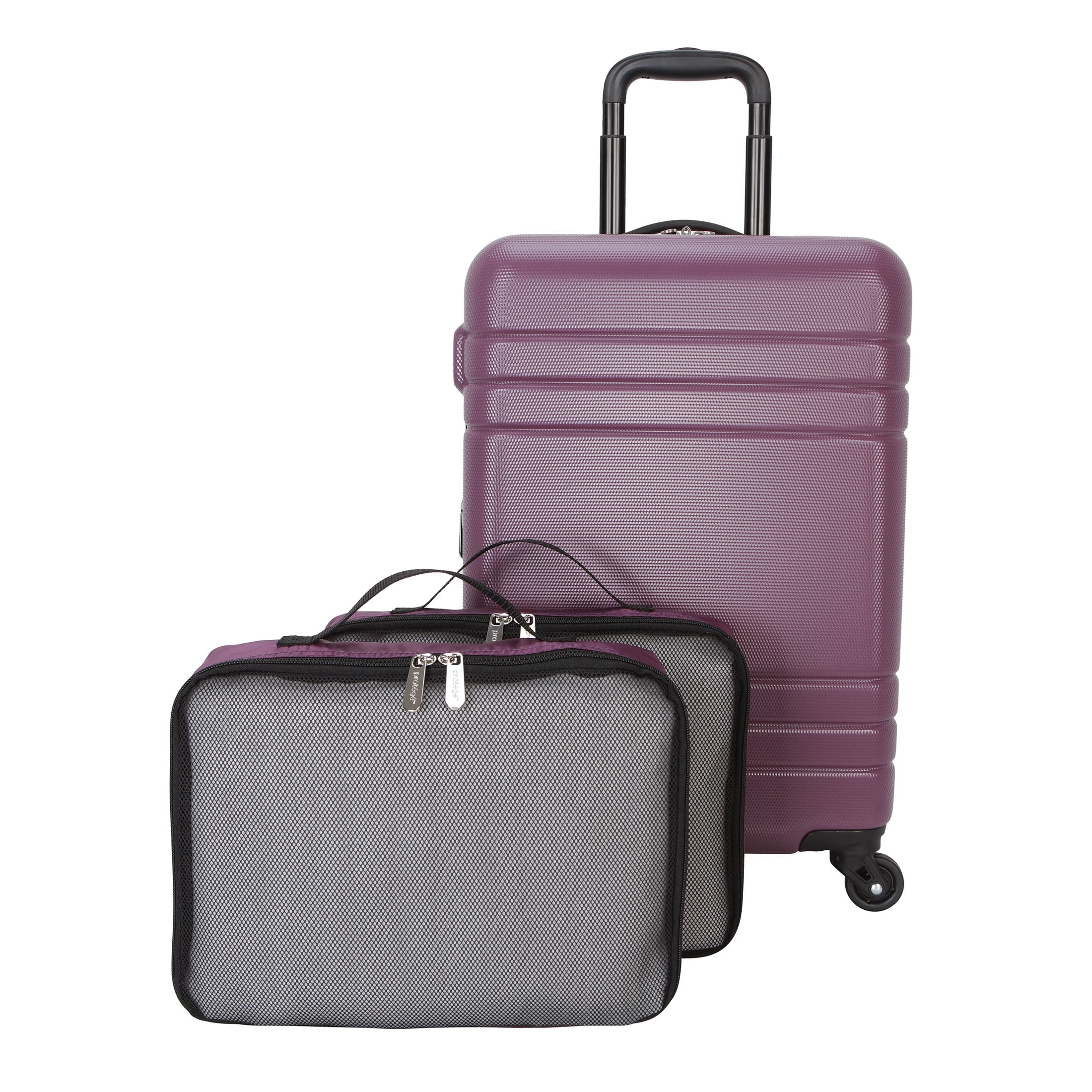 Protégé 3-Piece Hardside Luggage Set With 360 Spinner Wheels and Divider Pockets, Includes Carry-on and 2 Packing Cubes, Enchanting Purple