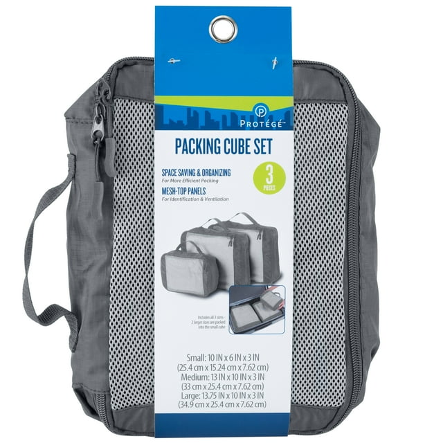 Protégé 3 Piece Polyester Packing Cubes, Gray with zipper