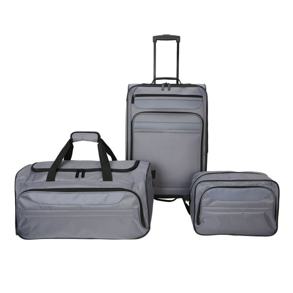 Protege 3-Piece Softside Luggage Travel Set, Includes Medium Checked Luggage, Carry On Duffel and Boarding Tote, Soothing Gray