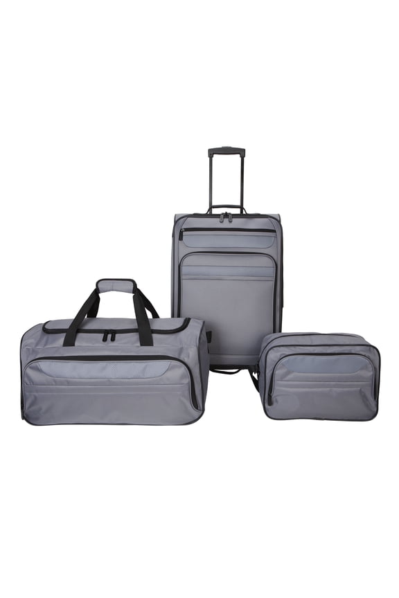 3-Piece Softside Luggage Travel Set, Includes Medium Checked Luggage, Carry On Duffel and Boarding Tote, Soothing Gray