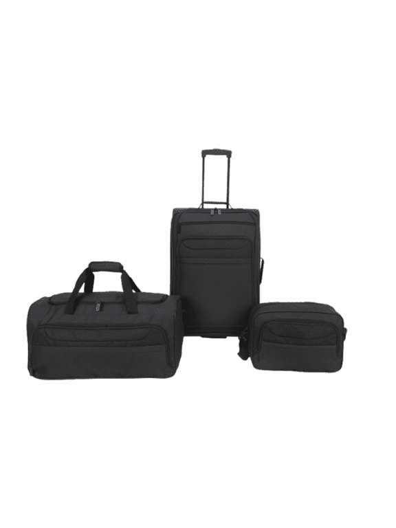 Black 3-Piece Softside Luggage Travel Set, Includes Medium 24-inch Checked Luggage, 24-inch Carry-On Duffel and a Boarding Tote