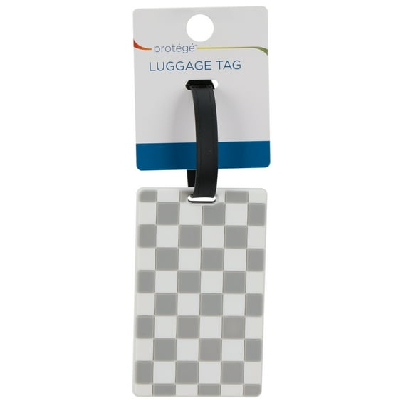 Protégé Adult Mouse Grey & White Checkered PVC Luggage Tag