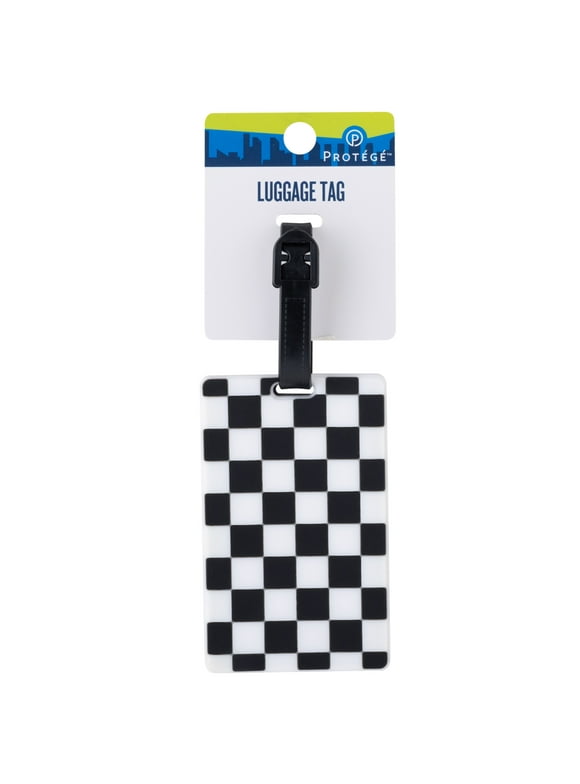 Protégé Black and White Checkered PVC Luggage Tag