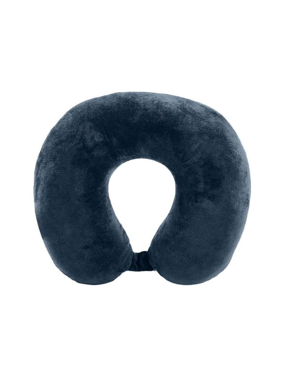 Memory Foam Neck Pillow, 100% Polyester Fleece Knit, Navy, One Size