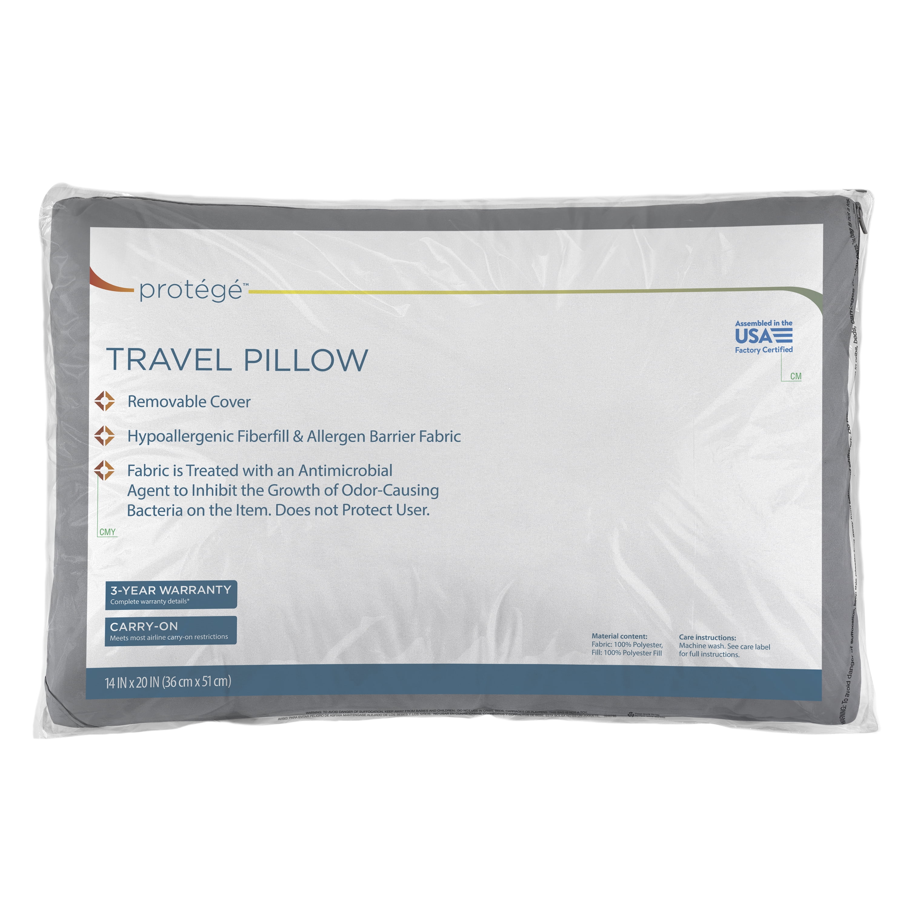 Protégé Travel Pillow with Pillow Case, Grey, 14" x 20"