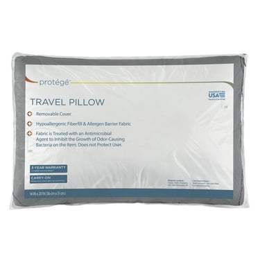 Protege Travel Pillow with Pillow Case, Grey, 14" x 20"