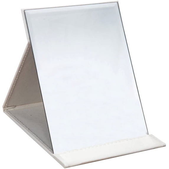 Protable PU Leather Mirror Folding Desktop Makeup Mirror with Adjustable Stand for Personal Use,Travelling (S, Pink)