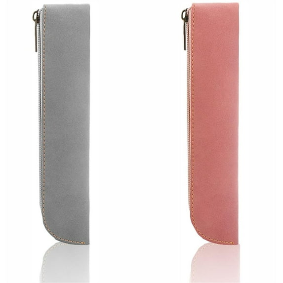 Protable Stationery Pouch,Happon 2 Pcs Leather Slim Pencil Case with Zipper,Small Vintage Pencil Bag,Cosmetic Makeup Bag for Pens, Pencils, Markers