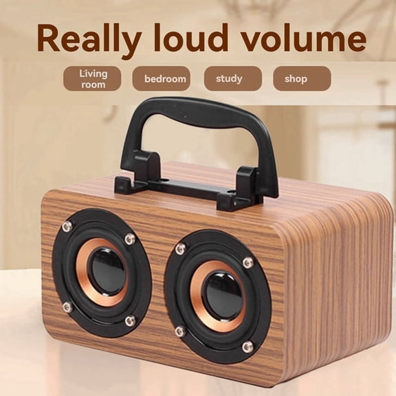 Protable Wooden Speaker Bluetooth 5.0 Dual Channel Stereo with FM Radio, Hi-Fi Sound, TF Card, AUX Support B