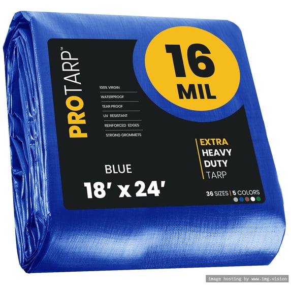 Protarp 16 Mil Extreme Heavy Duty Tarp Camping Tarpaulin Waterproof Cover, Blue 18′ X 24′Ft