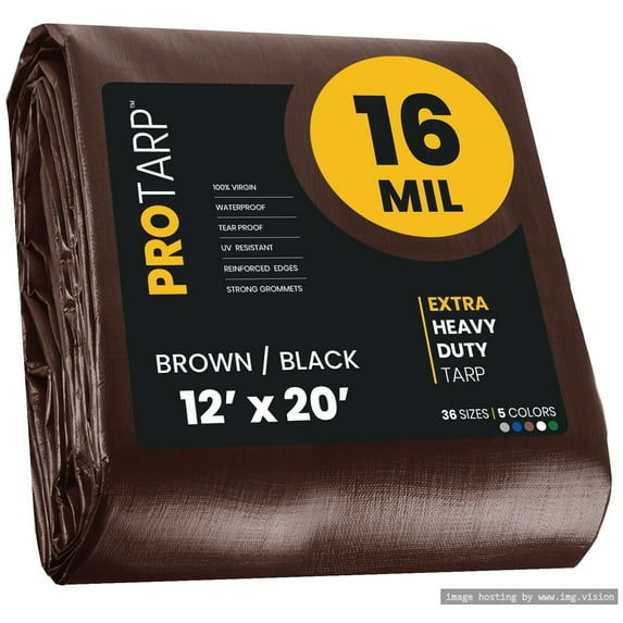 Protarp 16 Mil Extreme Heavy Duty Tarp Camping Tarpaulin Waterproof Cover, Brown/Black 12′ X 20′Ft