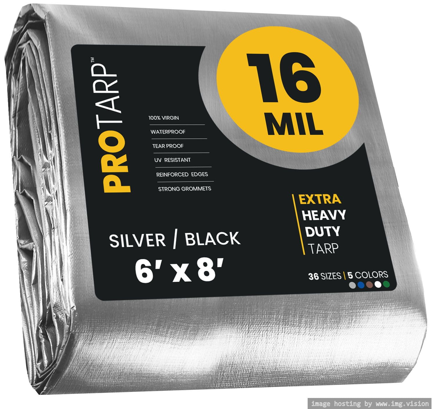 Protarp 16 Mil Extreme Heavy Duty Tarp Camping Tarpaulin Waterproof Cover, Silver/Black 6′ X 8′Ft