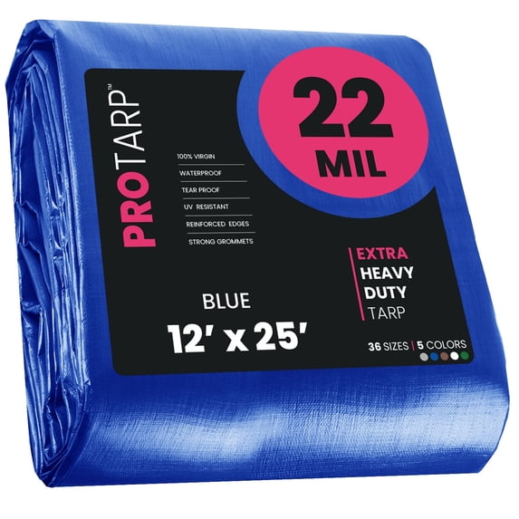 Protarp 22 Mil Extreme Heavy Duty Tarp Camping Tarpaulin Waterproof Cover, Blue 12′ X 25′Ft