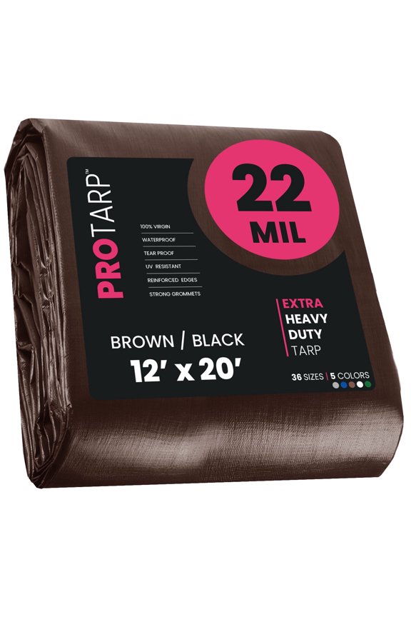 22 Mil Extreme Heavy Duty Tarp Camping Tarpaulin Waterproof Cover, Brown/Black 12′ X 20′Ft