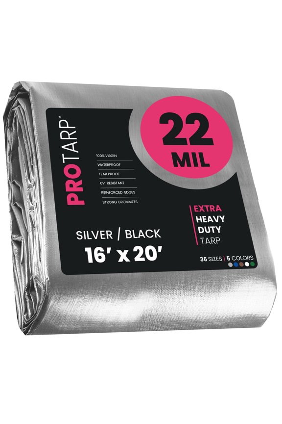 22 Mil Extreme Heavy Duty Tarp Camping Tarpaulin Waterproof Cover, Silver/Black 16′ X 20′Ft