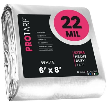 Protarp 22 Mil Extreme Heavy Duty Tarp Camping Tarpaulin Waterproof Cover, White 6′ X 8′Ft