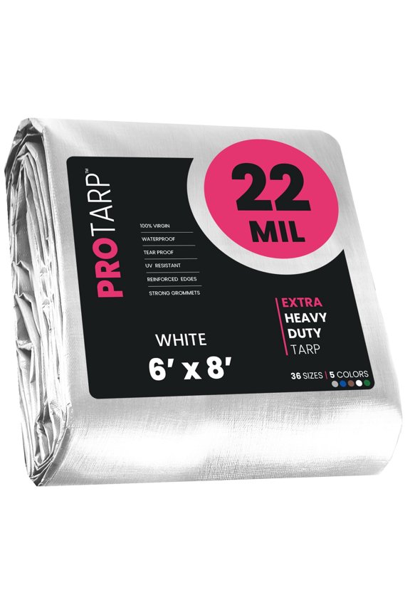 22 Mil Extreme Heavy Duty Tarp Camping Tarpaulin Waterproof Cover, White 6′ X 8′Ft