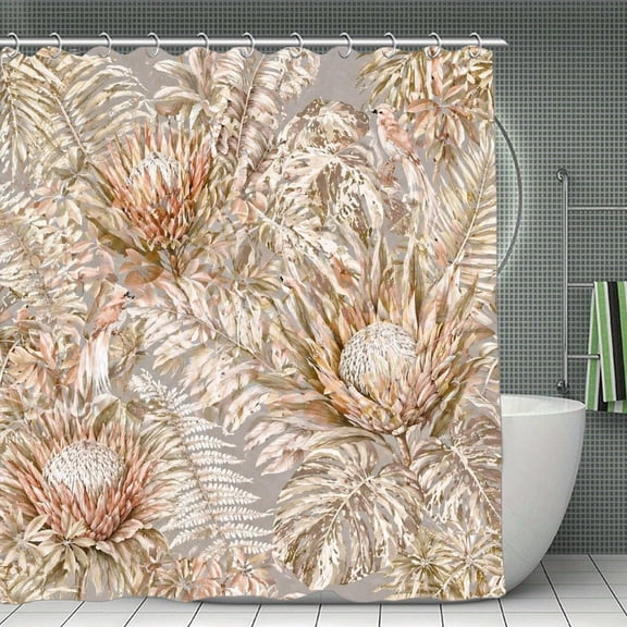 Protea Birds Jungle Pattern Print Shower Curtain 70.870.8Inch,Modern Fabric Waterproof Polyester Bathroom Home Decor Set with Hooks