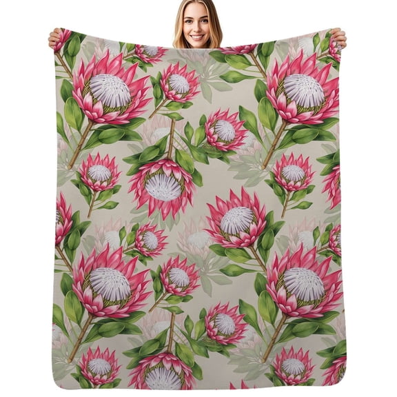 Protea Floral Pattern Flannel Blanket Warm Soft Bedding Throws Winter Camping Chair Sofa Bed