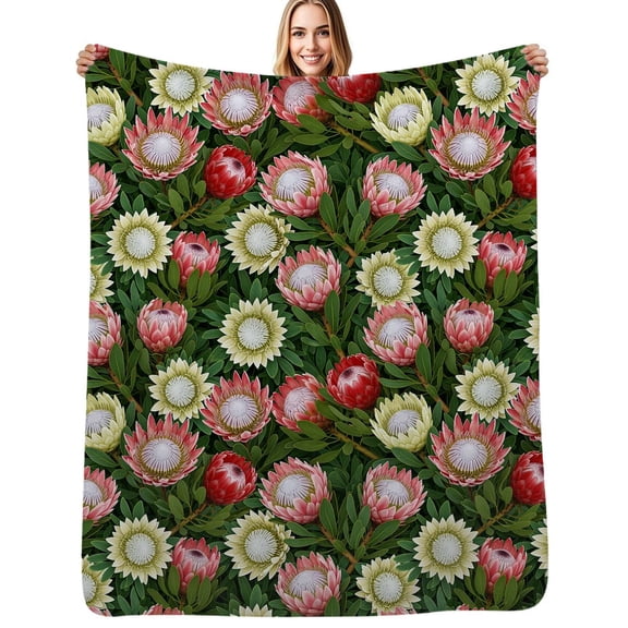 Protea Floral Pattern Flannel Blanket Warm Soft Bedding Throws Winter Camping Chair Sofa Bed