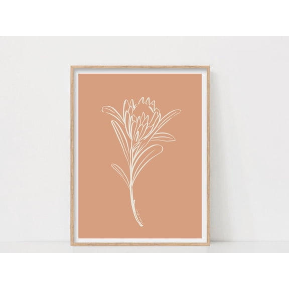 Protea Wall Art Boho Botanical Poster For Home Native Australian Floral Warm Earth Tone Poster, Unframed Poster Size 8x12