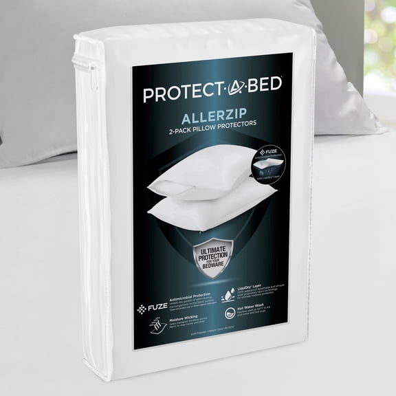 Protect-A-Bed, AllerZip Standard Pillow Protectors (Set of 2), Bed Bug and Dust Mite Proof, Odor-Resistant Pillow Covers, 100% Waterproof, Fits 20" x 26" Pillows​