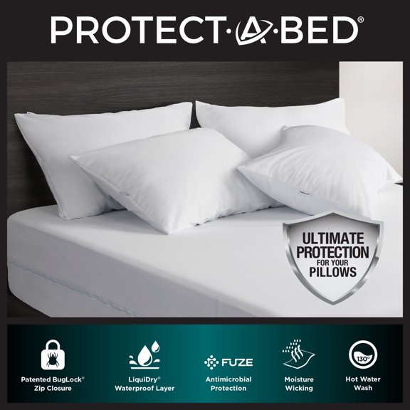 Protect-A-Bed AllerZip Pillow Protectors, Queen - Bed Bug Protection, Dust Mite Proof, Waterproof (2 Count)