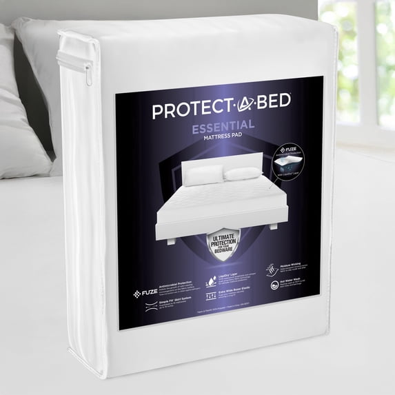 Protect-A-Bed Essential Mattress Pad Queen, 100% Waterproof, Dust Mite Barrier Mattress Pad, Breathable & Quiet, Antimicrobial, Fits 18 in Mattresses